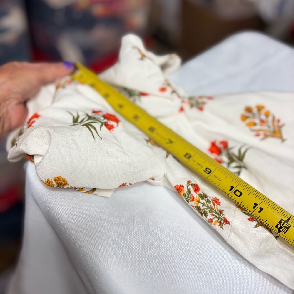 Antonio Melani Blockprint Iris Floral Cream Dress with red and yellow accents - Picture 10 of 11